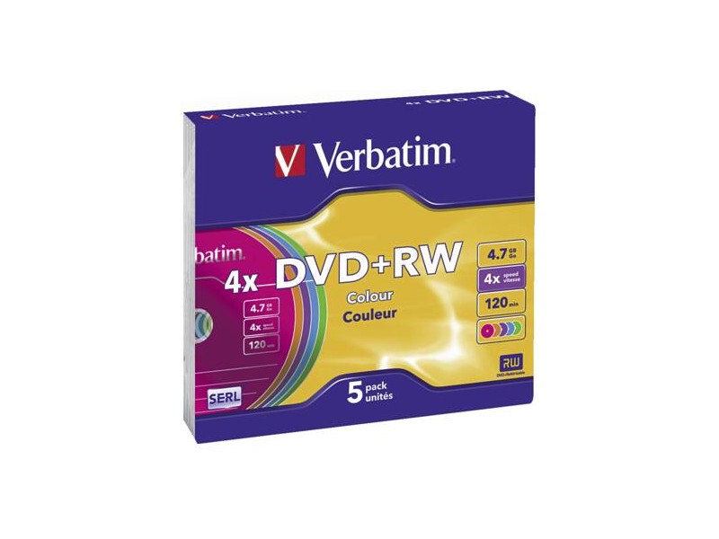 DVD+RW/4.7GB 4x ADVSERL Slim Color 5pk