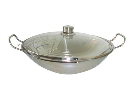 HZ390090 Rvs wokpan 36cm (top)/16cm (bodem), glazen deksel