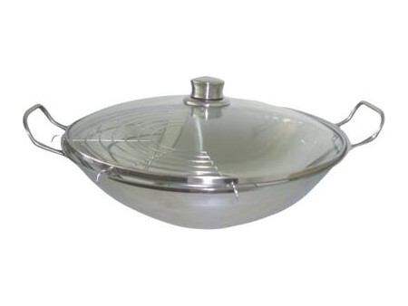 HEZ390090 Rvs wokpan 36cm (top)/16cm (bodem), glazen deksel